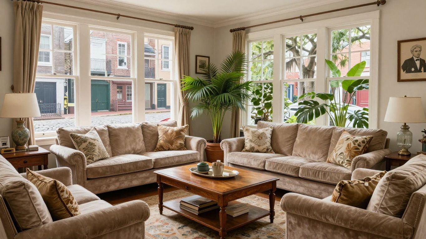 Elegant living room in a Savannah short-term rental.