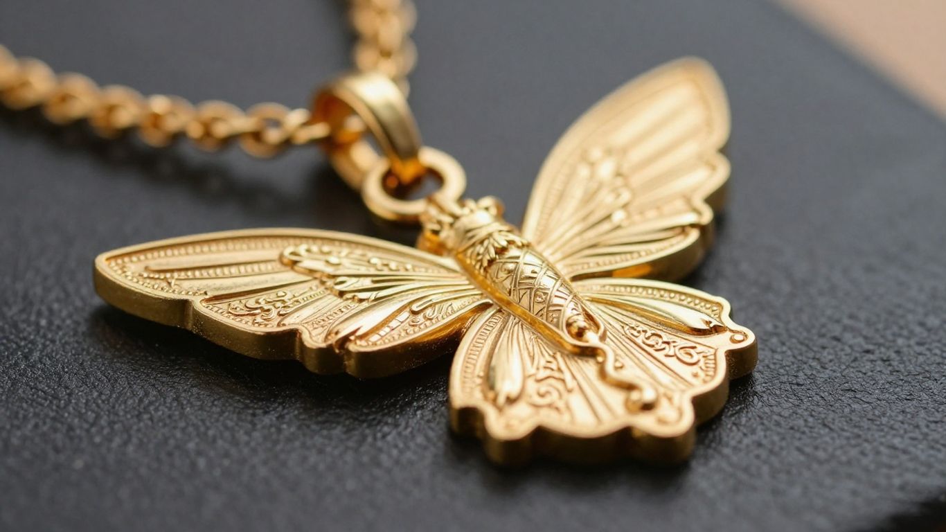 Gold medallion with intricate details on a dark surface.