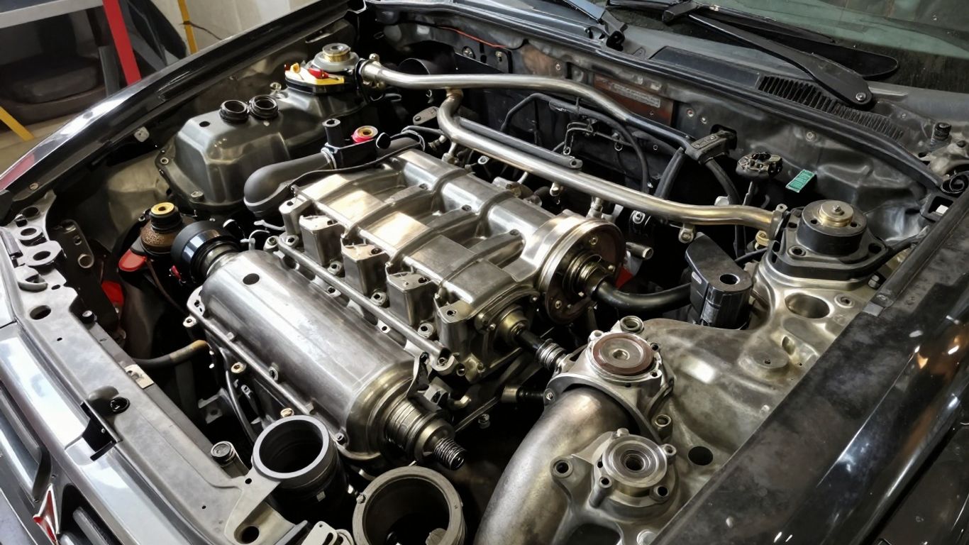 Mitsubishi Pajero engine parts in Adelaide workshop.