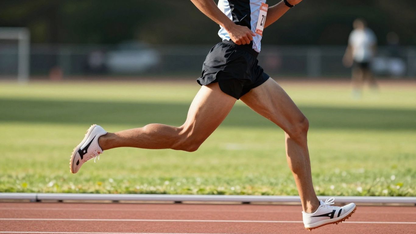 Runner in motion on a track.