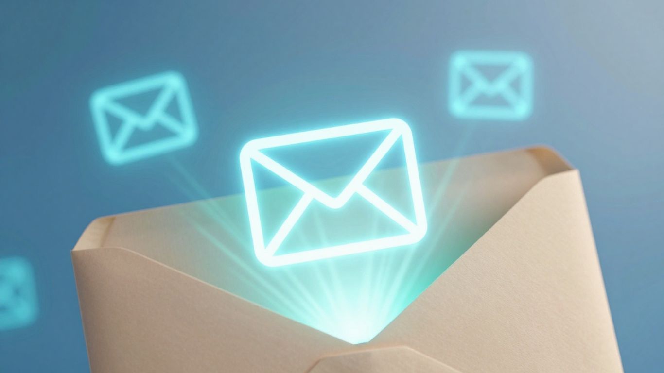 Email icon emerging from an open envelope.