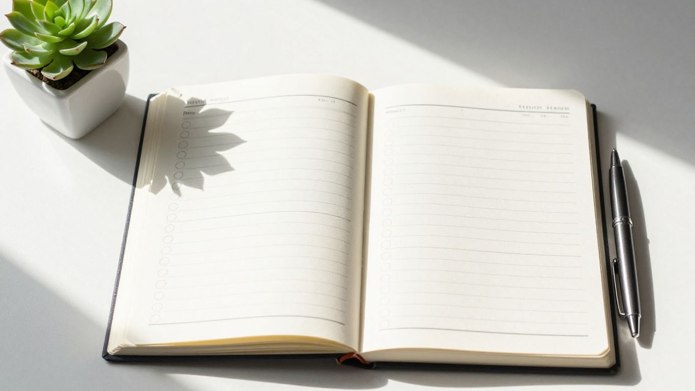 Paper planner and pen on a desk for health planning.