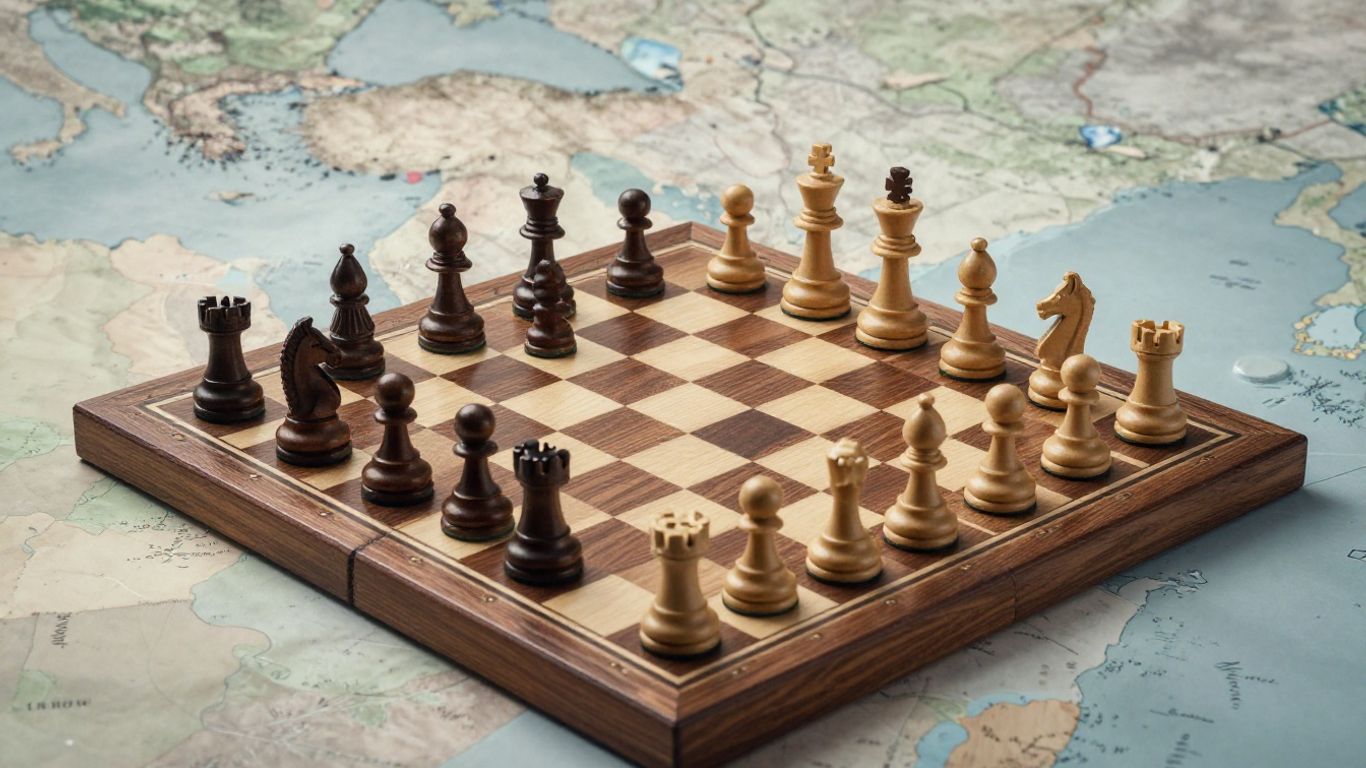Chessboard with Middle East map background