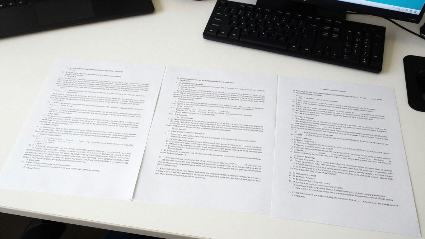 Top down view of desk with organized papers
