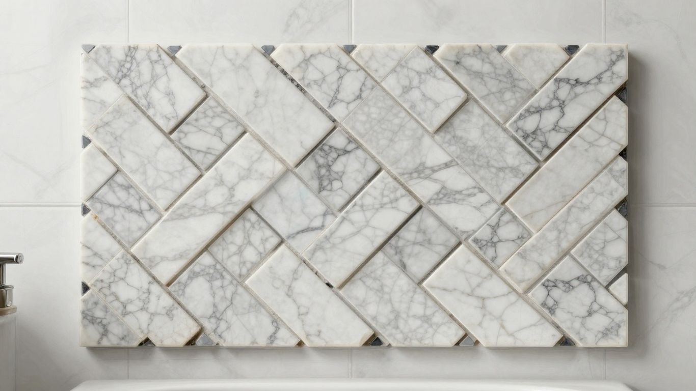 Herringbone marble mosaic wall pattern sketch.