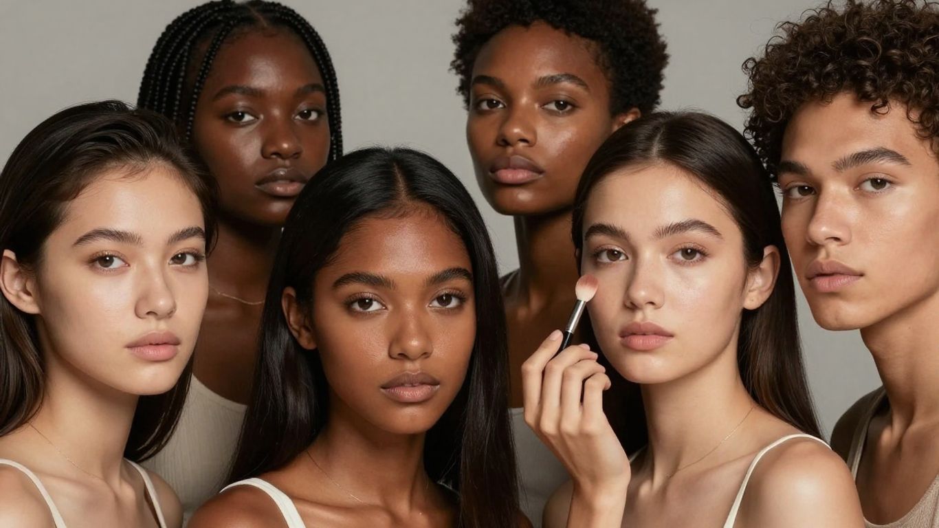 Diverse individuals celebrating beauty with makeup.