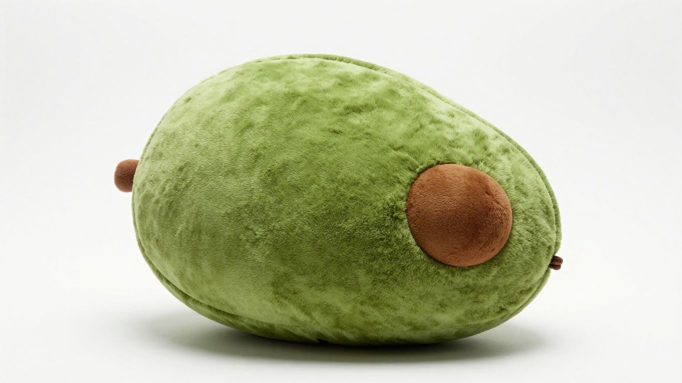 Organic avocado pillow on a white background.