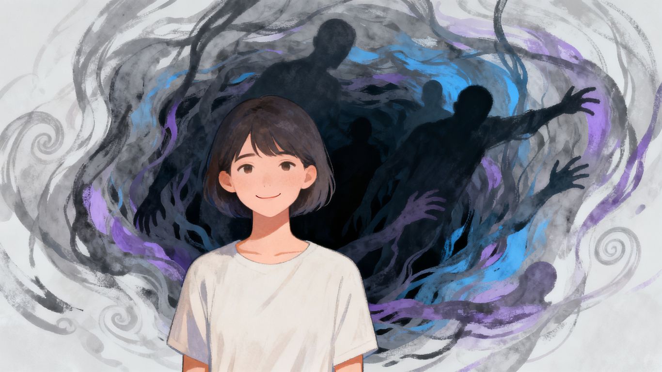 Person with a calm exterior hiding inner turmoil.
