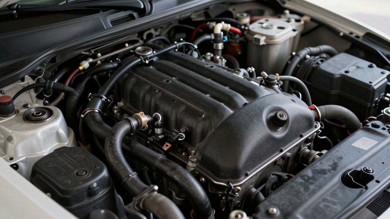 Close-up of a clean used car engine.