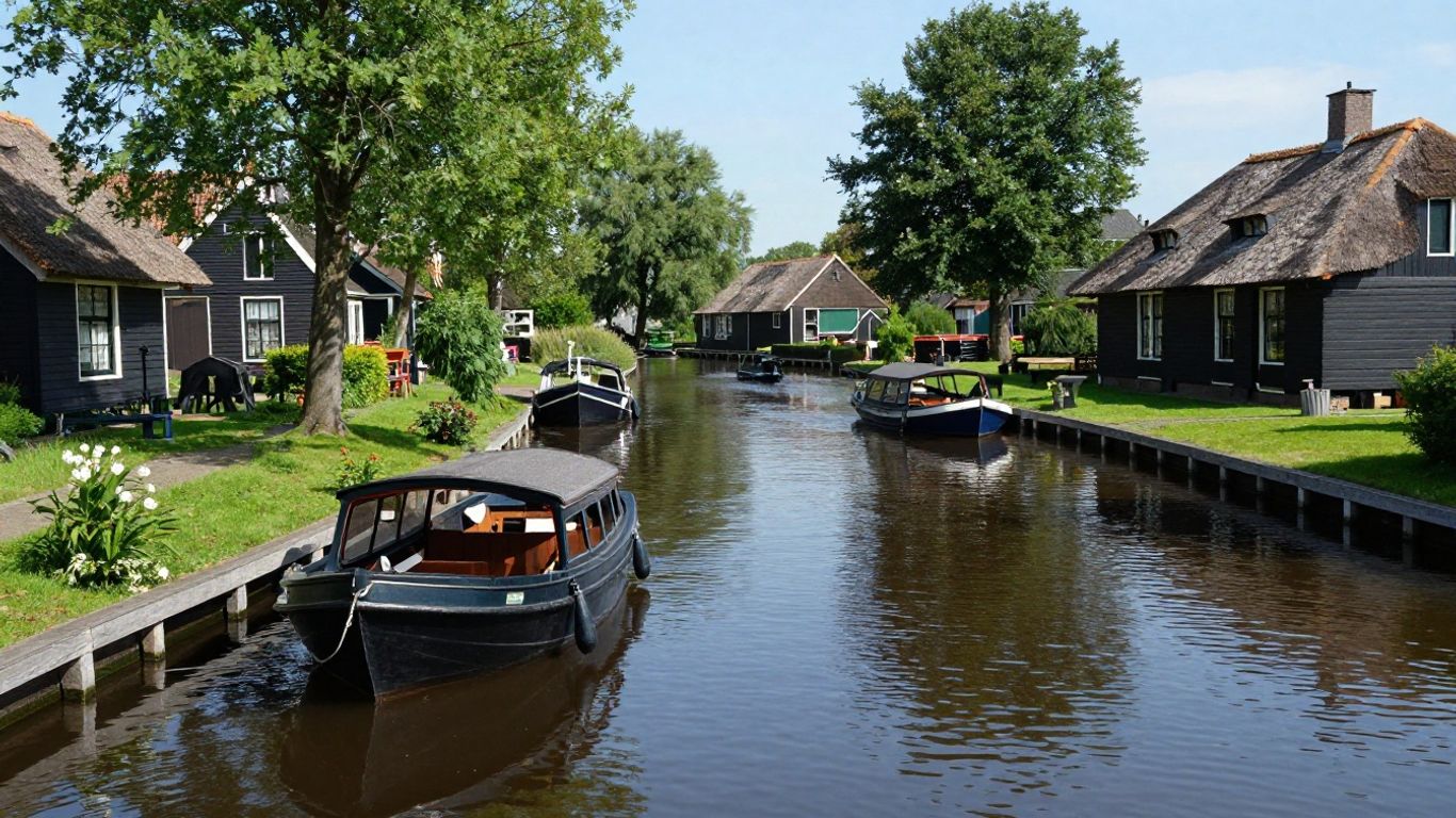 Bootjes varen op een zonnige dag in Giethoorn.
