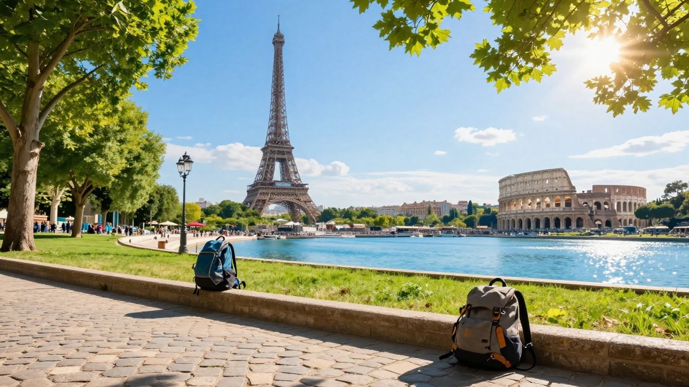Affordable European landmarks and a backpack for travel.