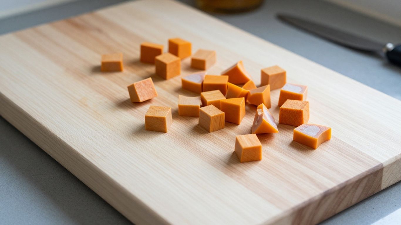 Close view of a pale maple board beside venison cuts