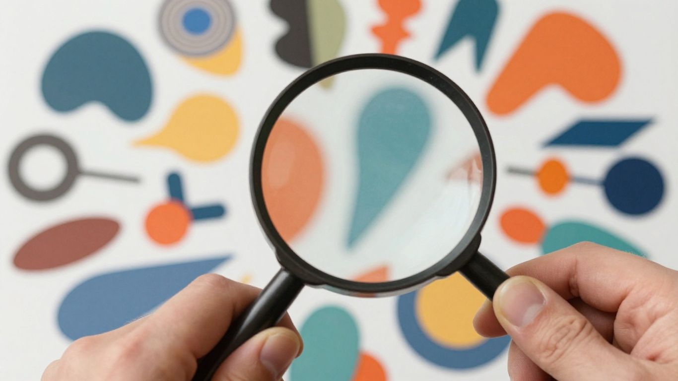 Magnifying glass over abstract shapes