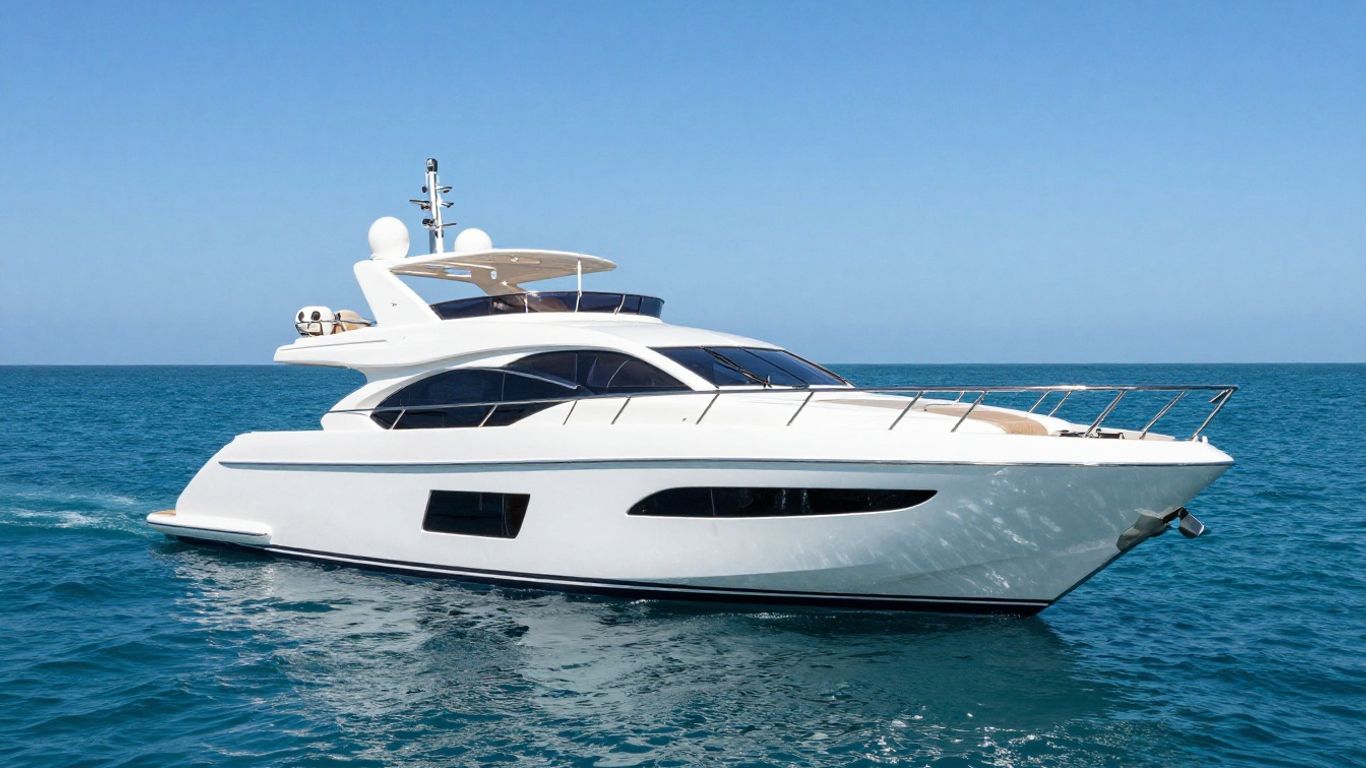 Luxury yacht sailing on a clear blue ocean.