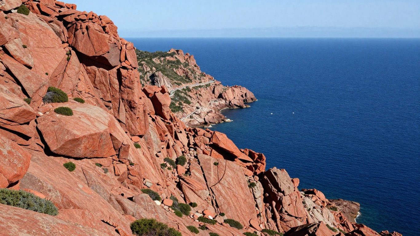 Red cliffs above the blue Gulf of Porto
