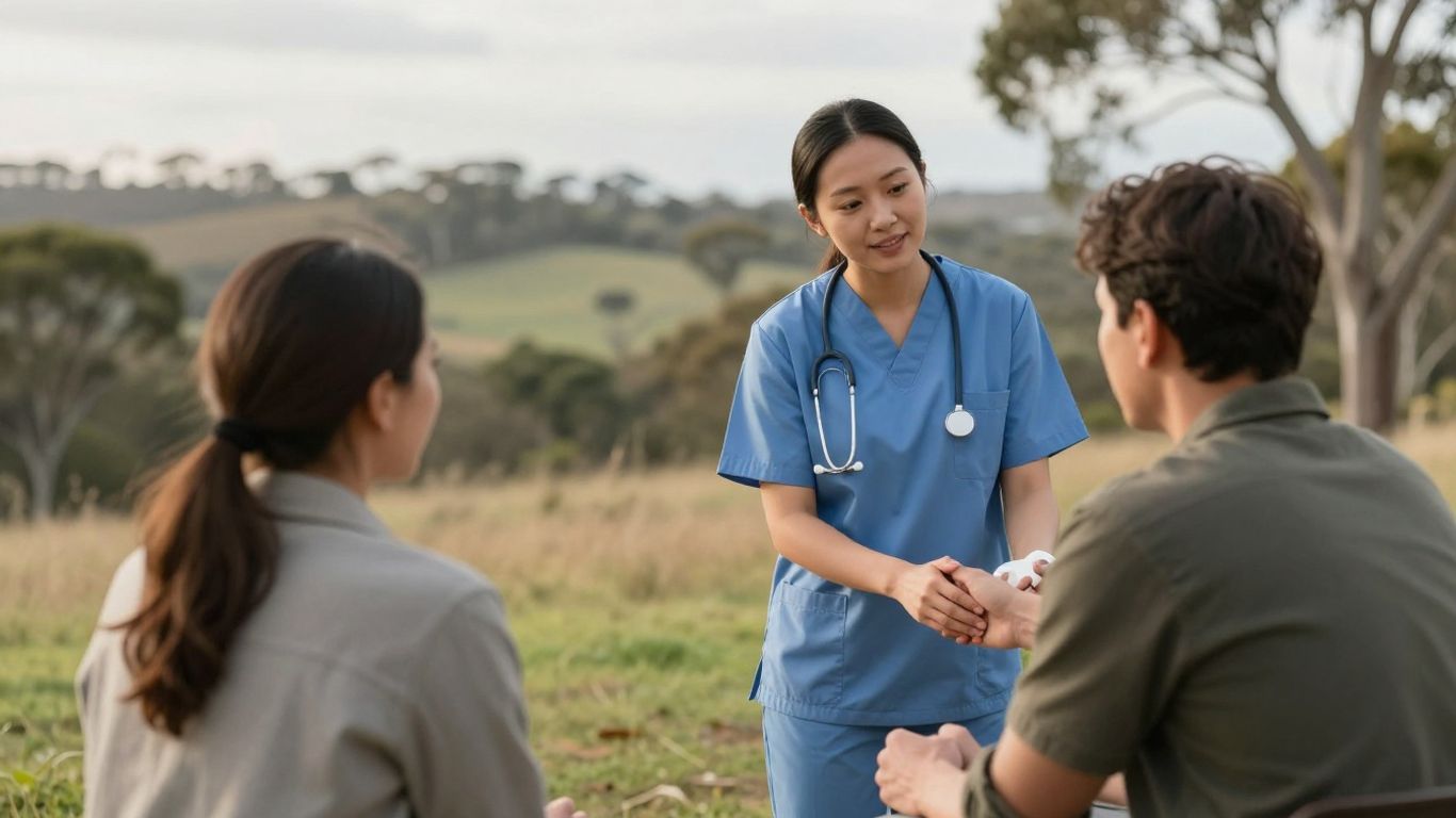 Nurse providing mental health support in Australian setting.