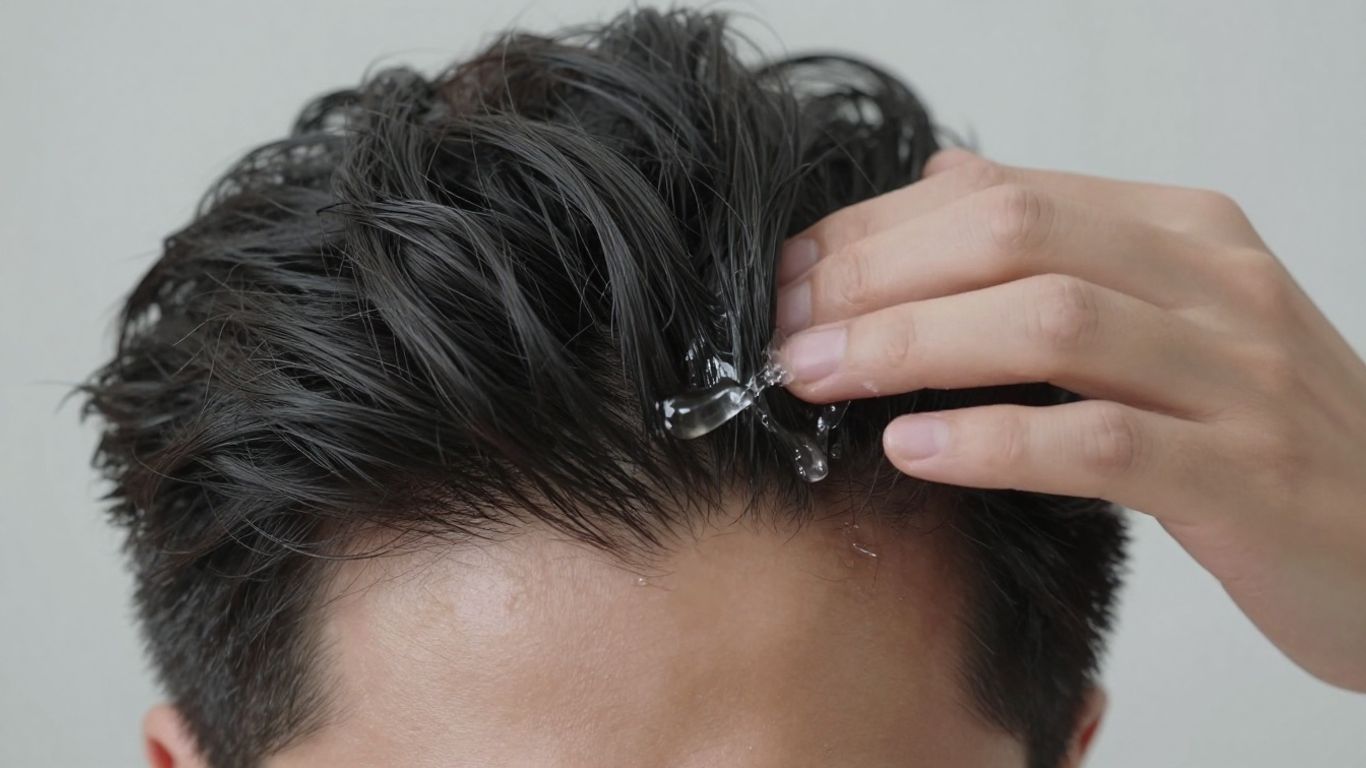 Hand applying hair gel to hair.