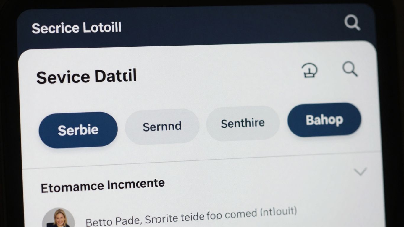 Digital interface showing service detail page with upsell options.