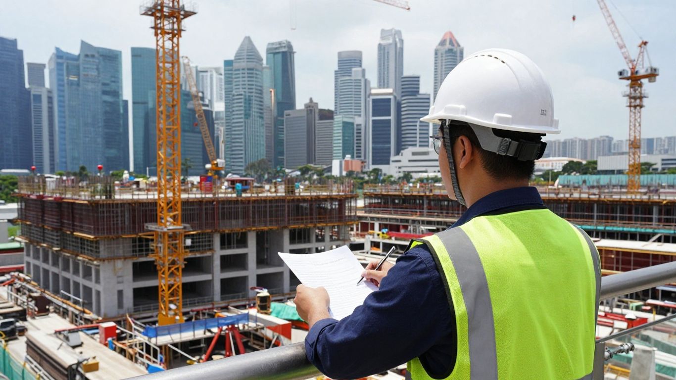 Construction site safety professional overseeing a large project.