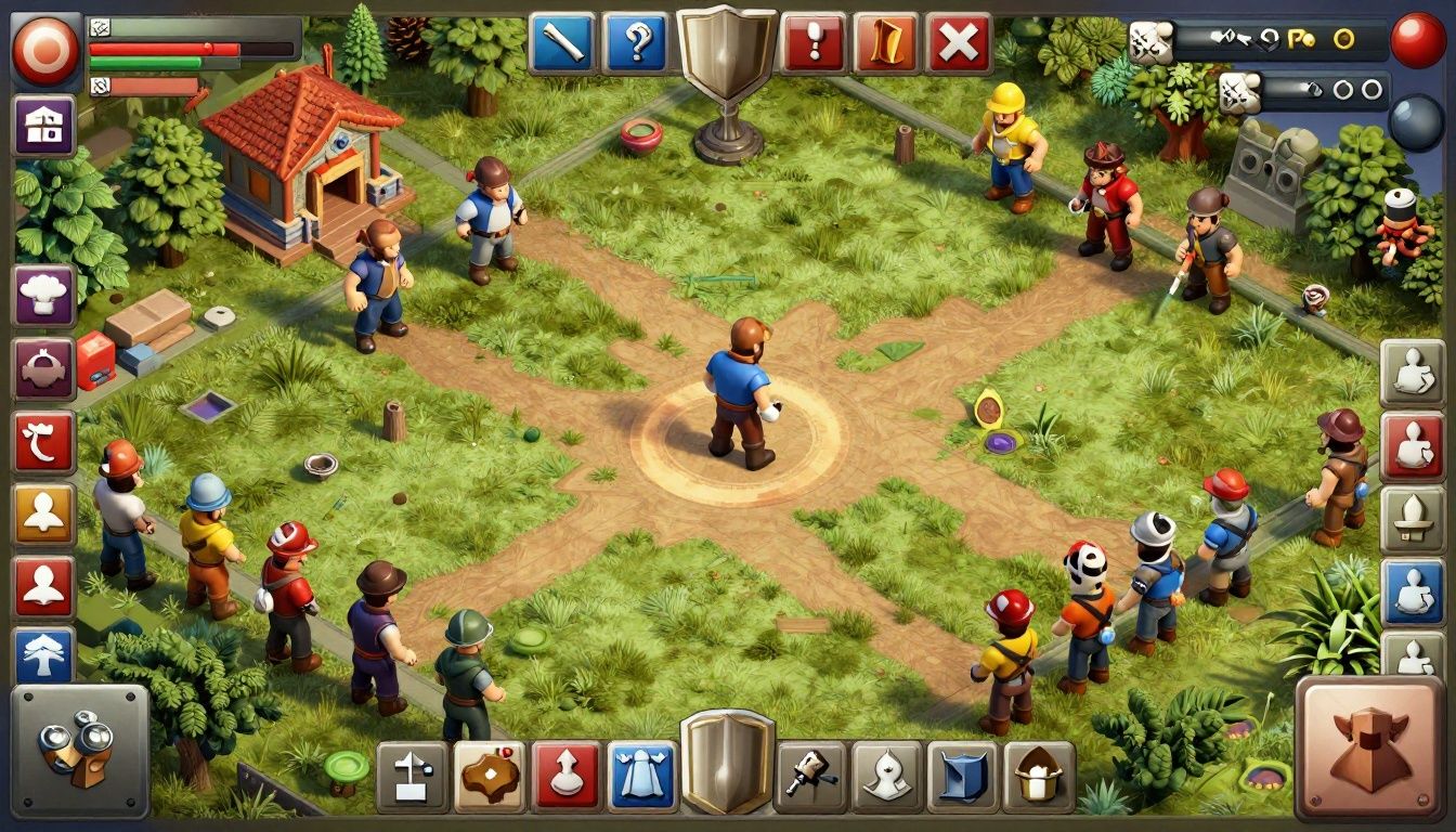 Jogadores planejando estratégias de ataque e defesa em uma maquete eletrônica de Clash of Clans