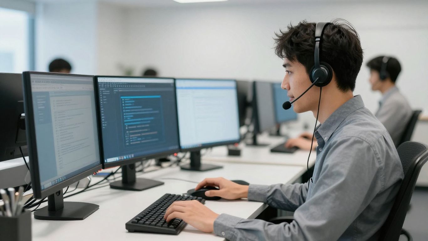 Customer support technician helping user
