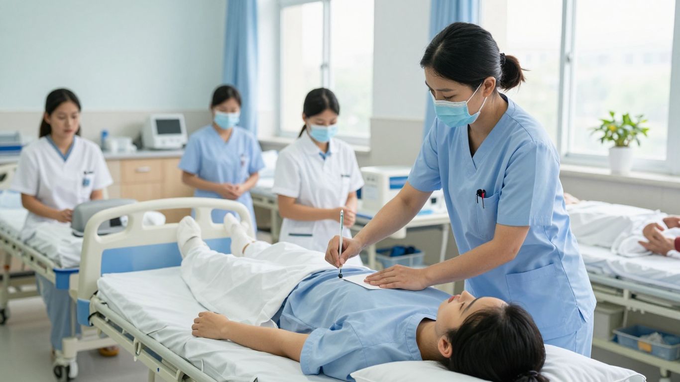 CNA instructor guiding students during clinical practice