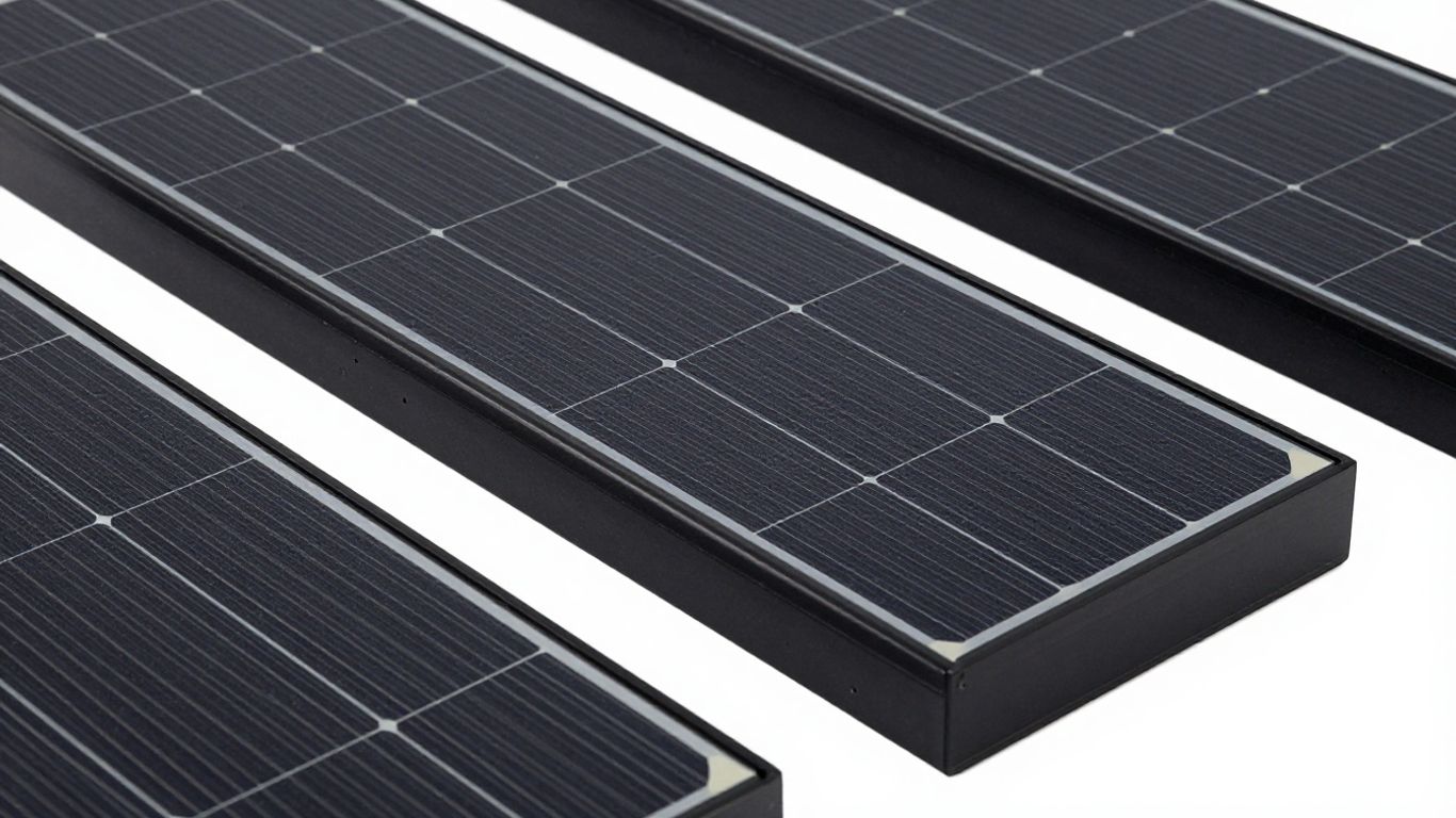 Modules solaires noirs brillants, design moderne et efficace.