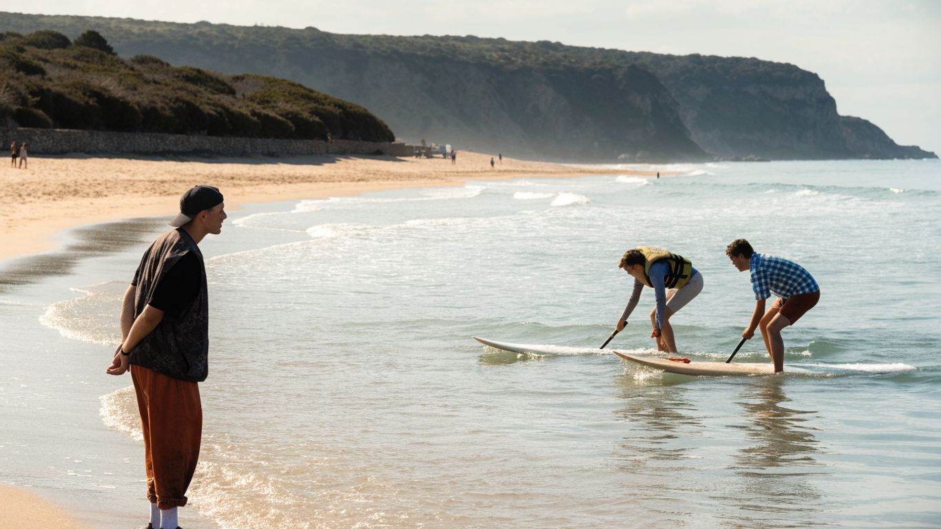Surf lesson underway on the Atlantic coast