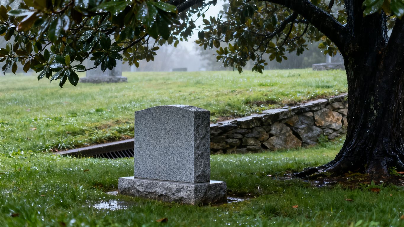 Granite headstone in a peaceful cemetery