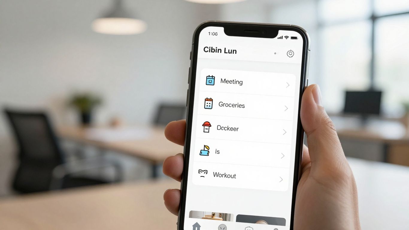 Tela de celular com lista de tarefas organizada e colorida.