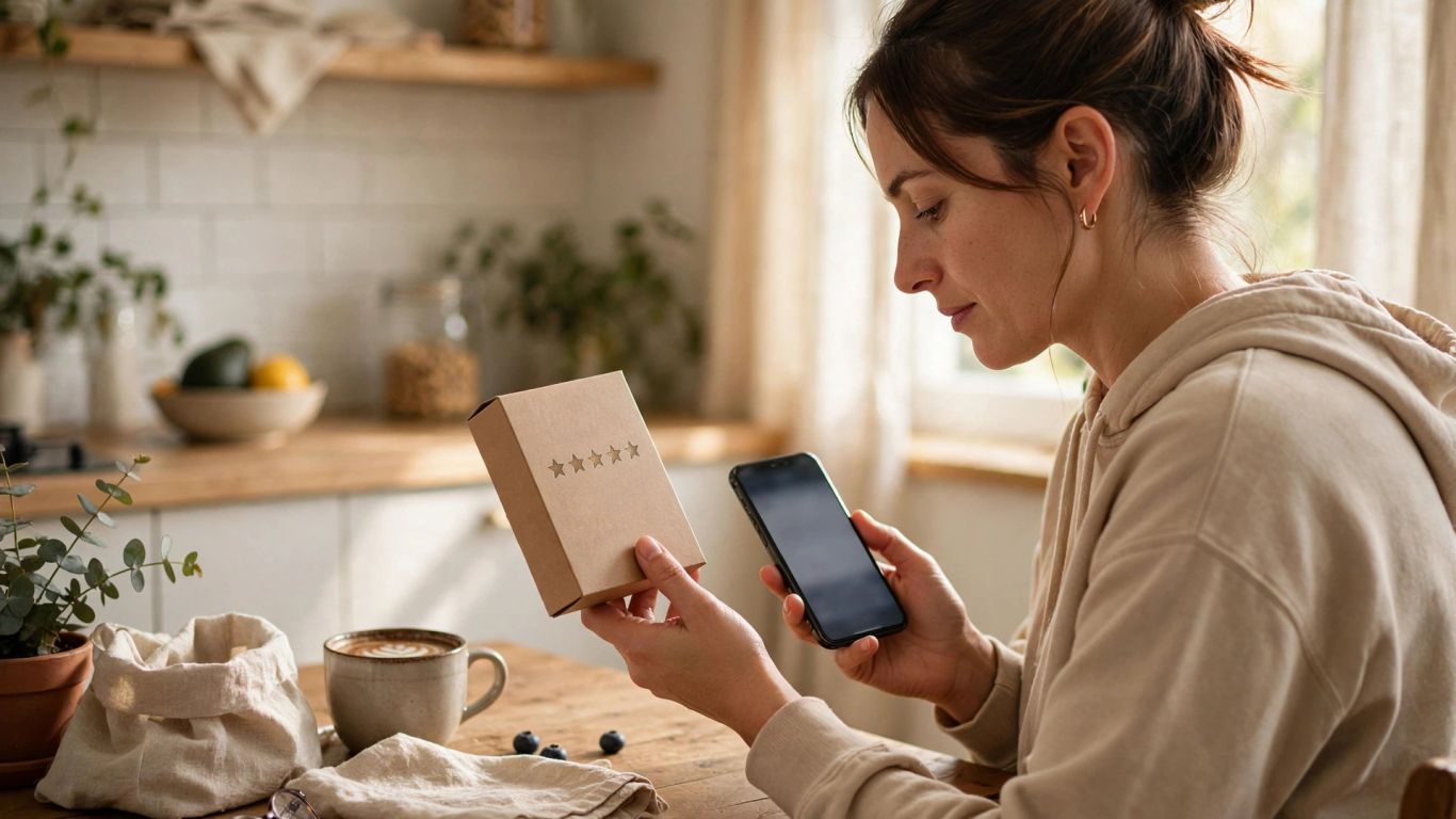 Customer checking product reviews before making purchase