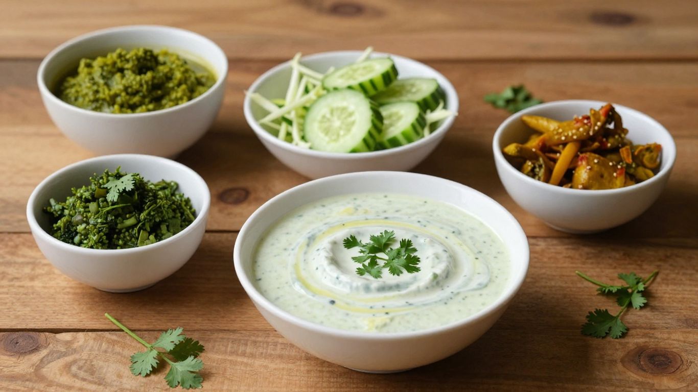 Raita pickle and chutney with dal