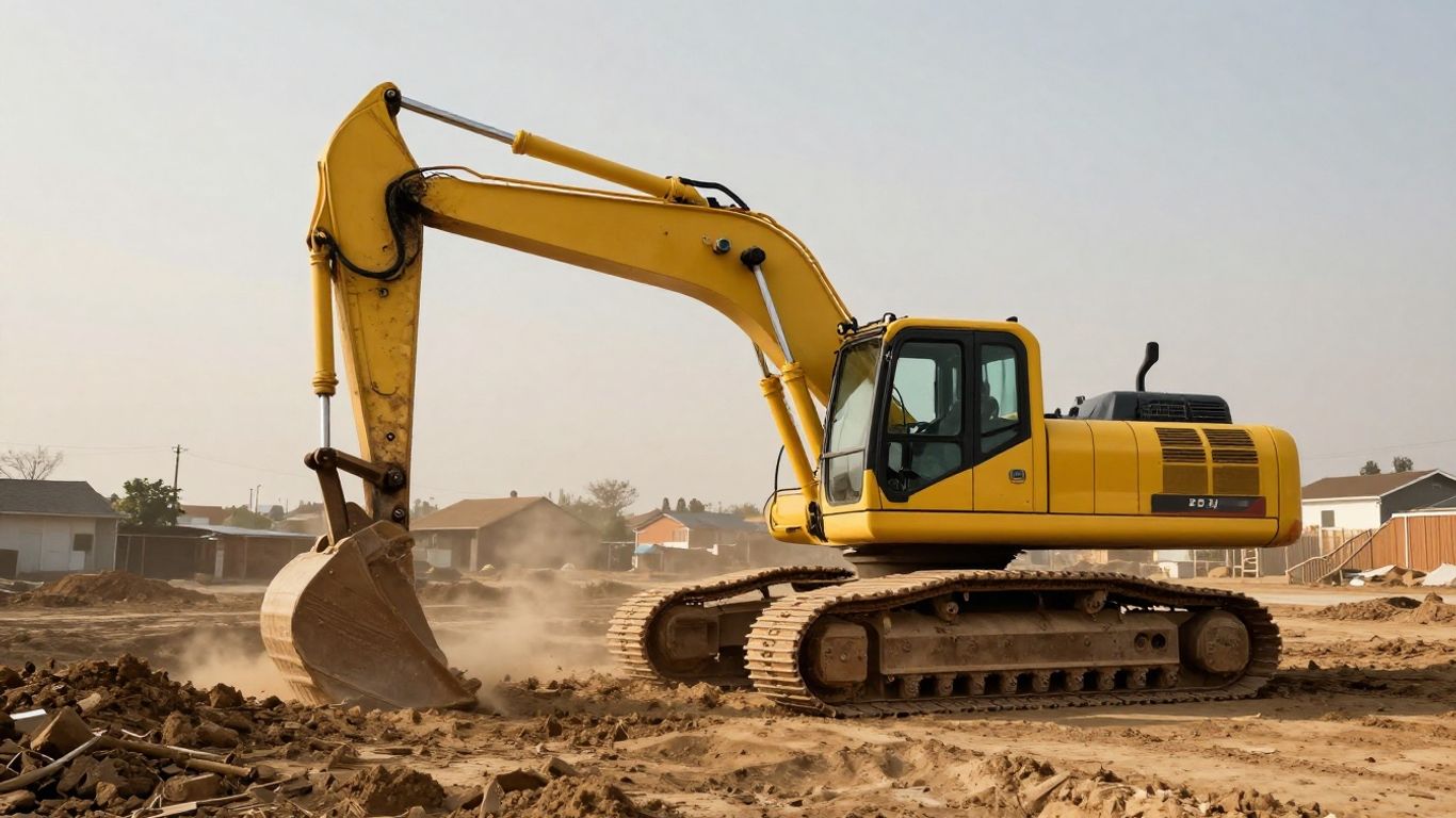 Heavy machinery operating on a residential site