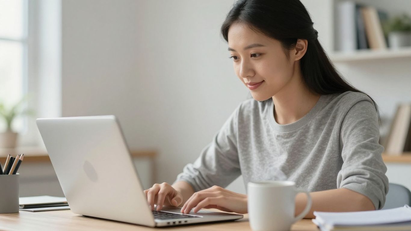 Creator focused on laptop, building a routine.