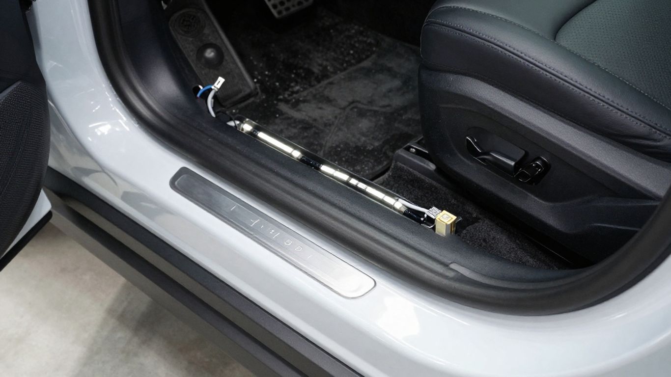 Close view of neatly routed interior light wiring