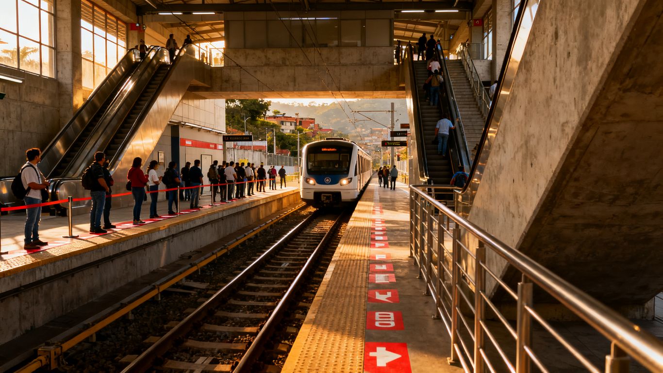 Passengers waiting beside Medellín Metro platform