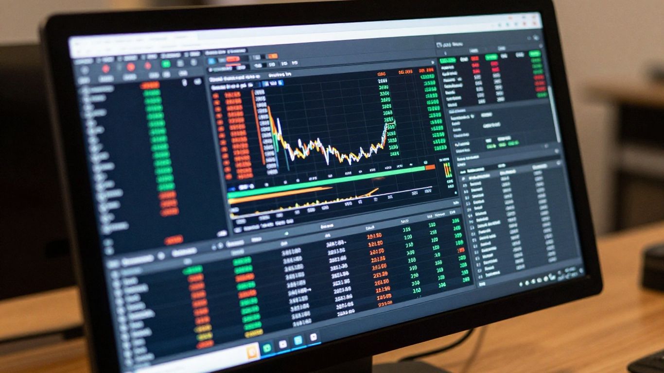 Ninjatrader desktop trading platform on a monitor.