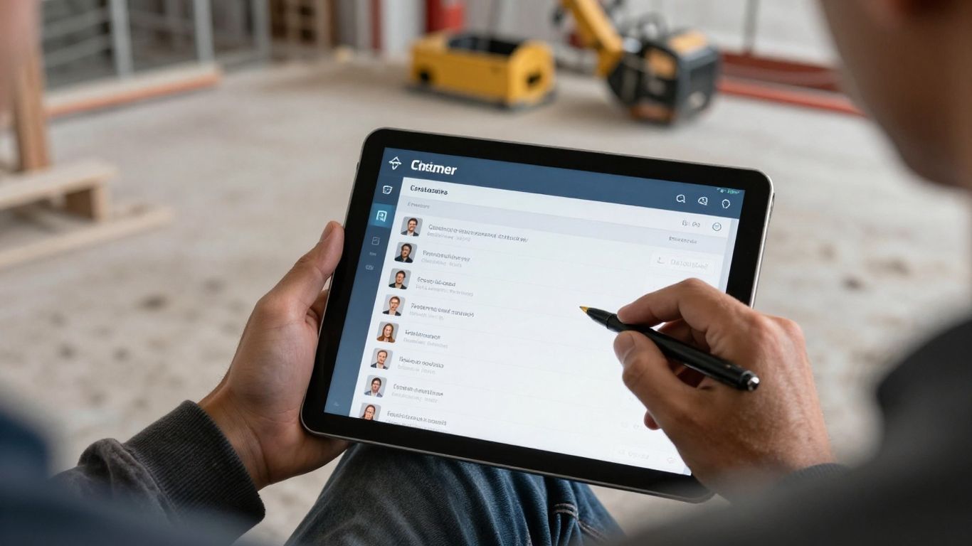 Contractor using communication software on a tablet.