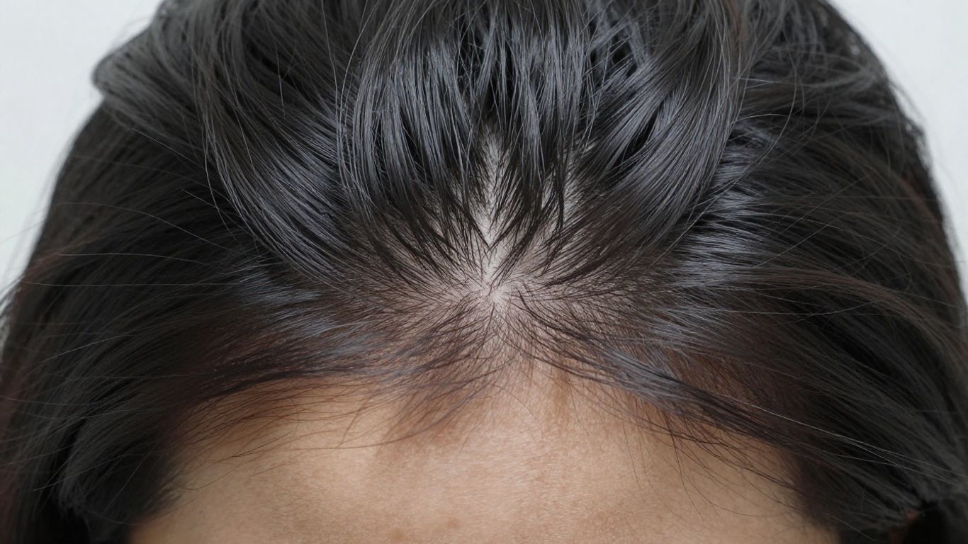 Scalp with visible hair regrowth and new hair strands.