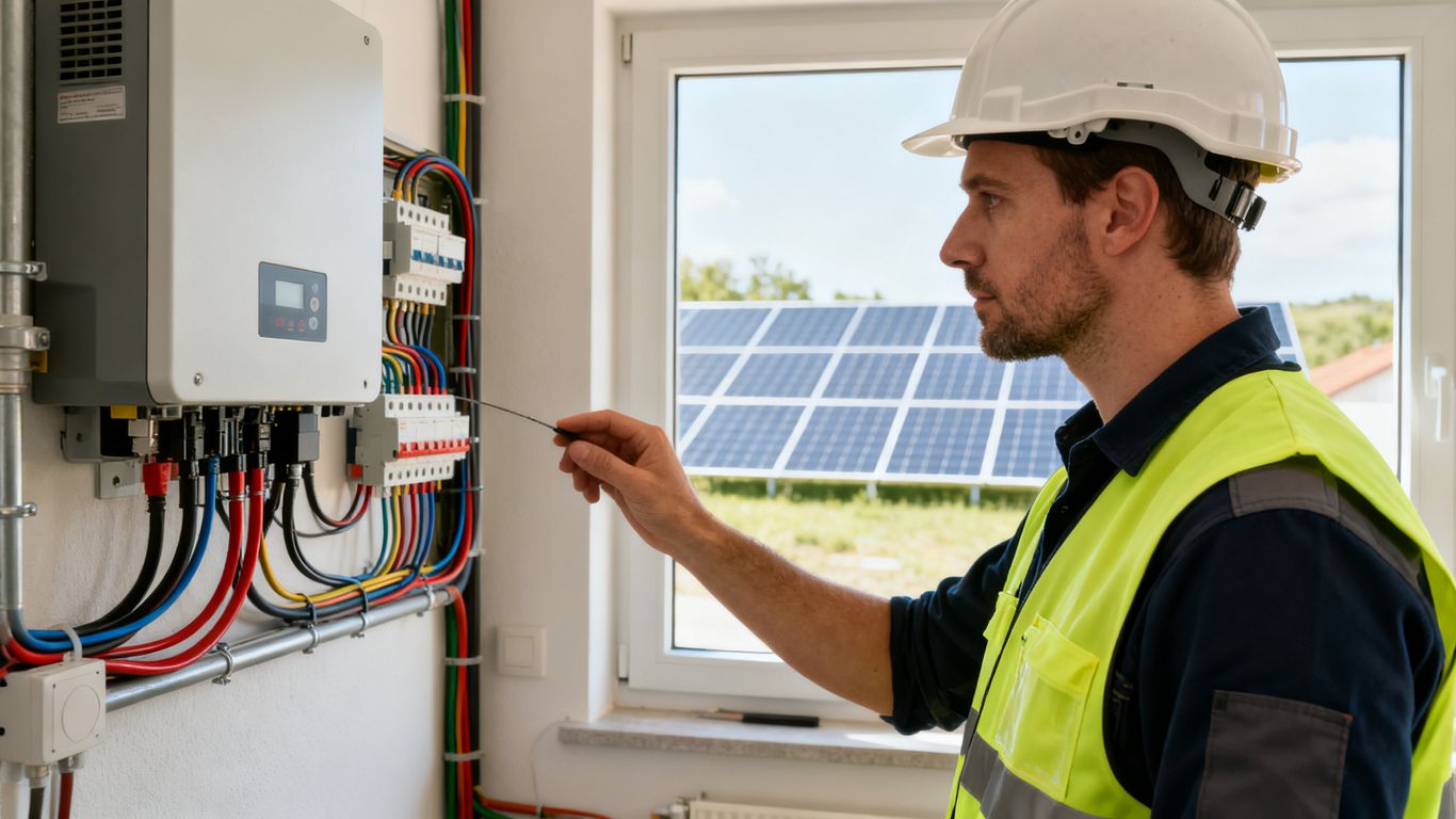 Technicien contrôlant un onduleur solaire moderne