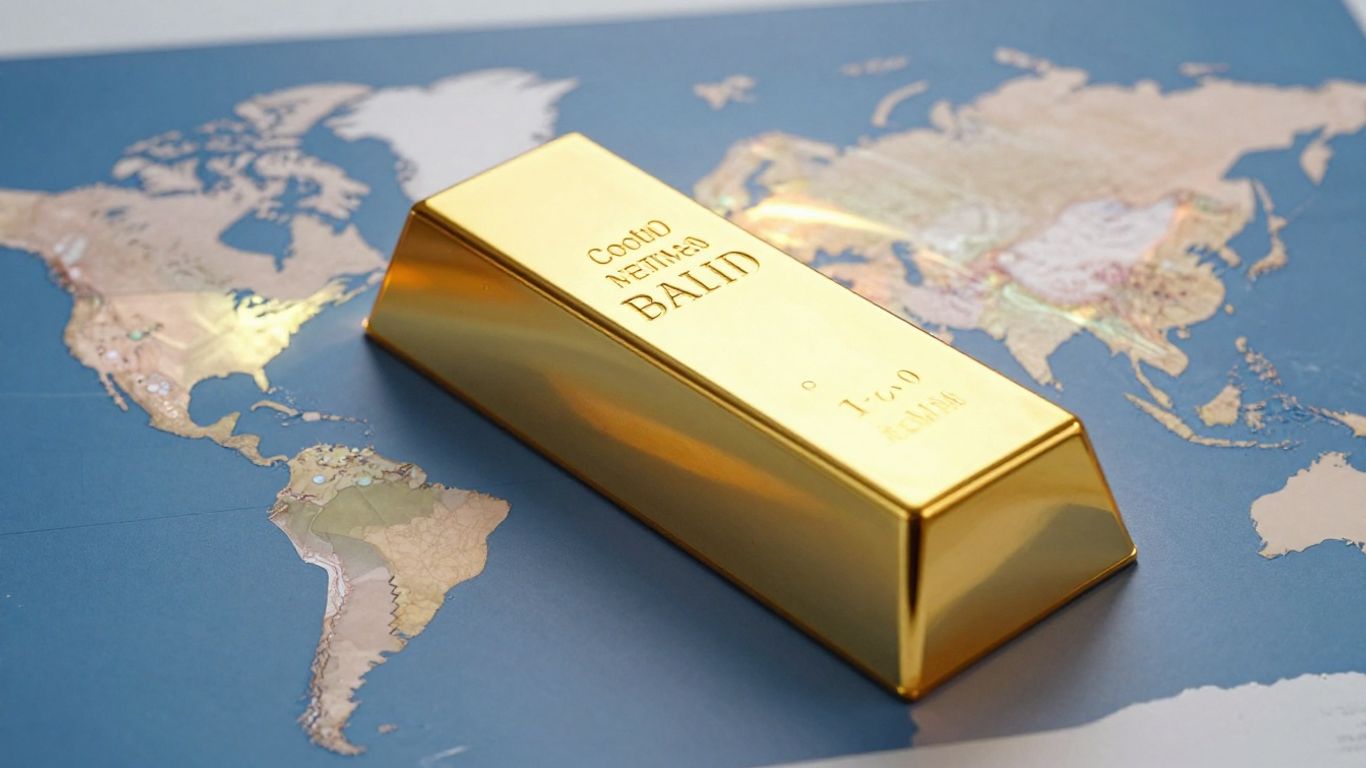 Lingot d'or sur fond de carte du monde