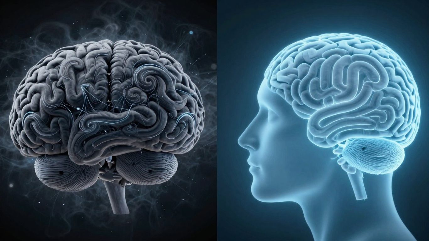 Brain under stress versus a calm brain.