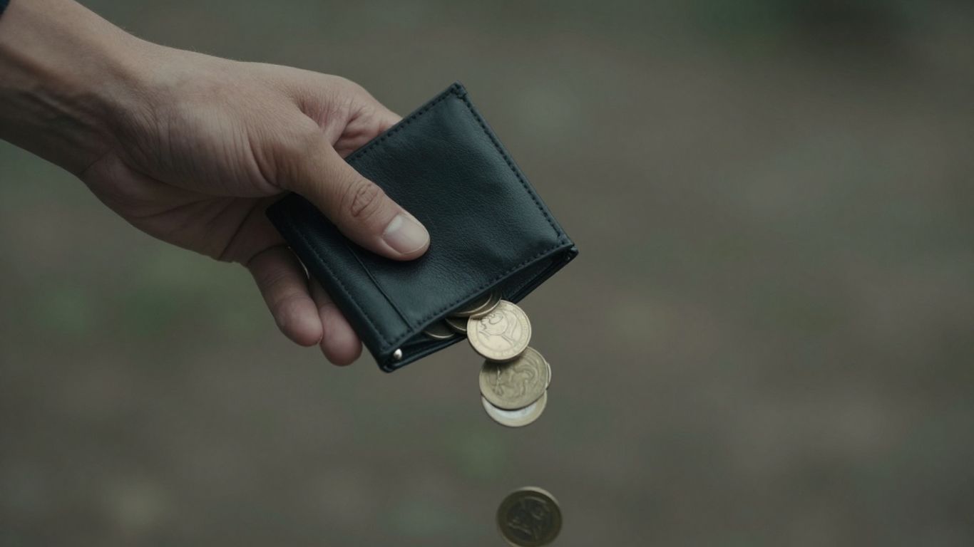 Persona preocupada con dinero cayendo de su billetera.