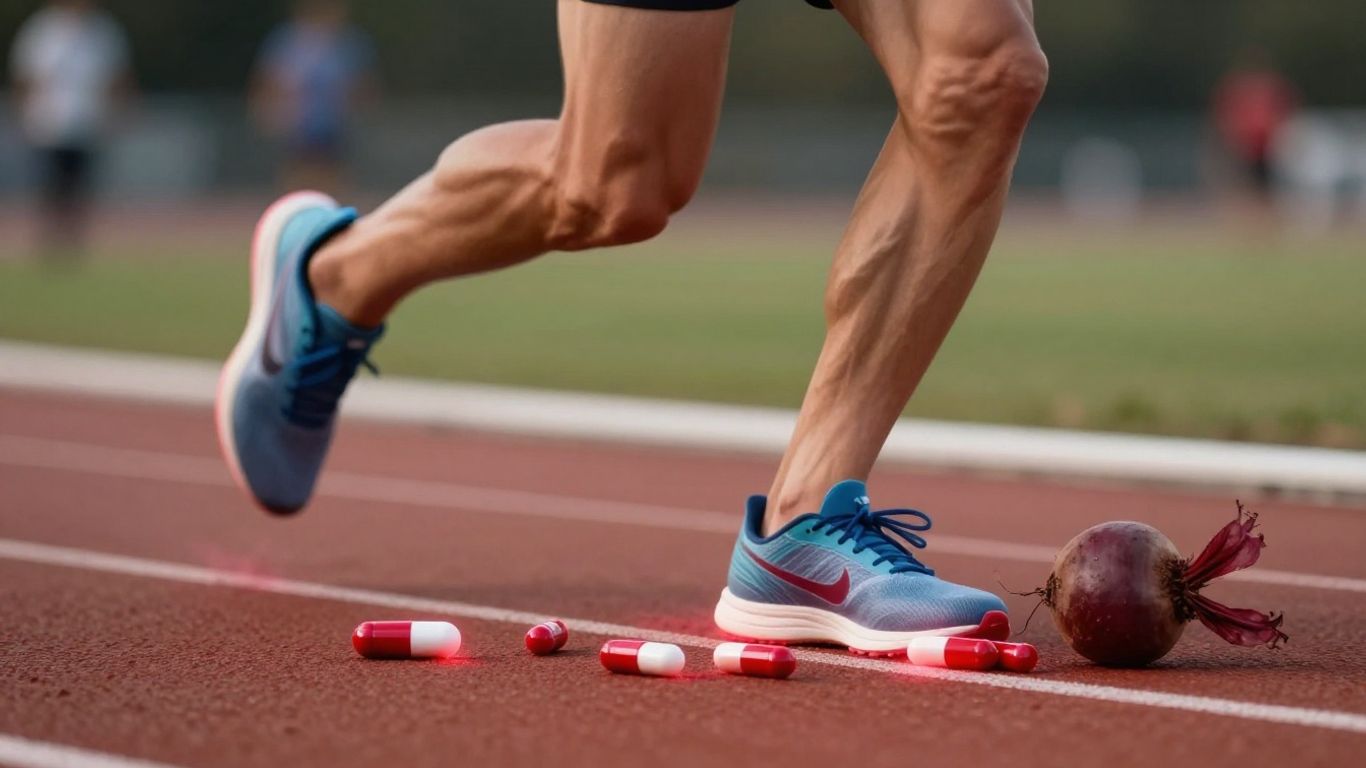 Runner with beetroot capsules, demonstrating endurance.
