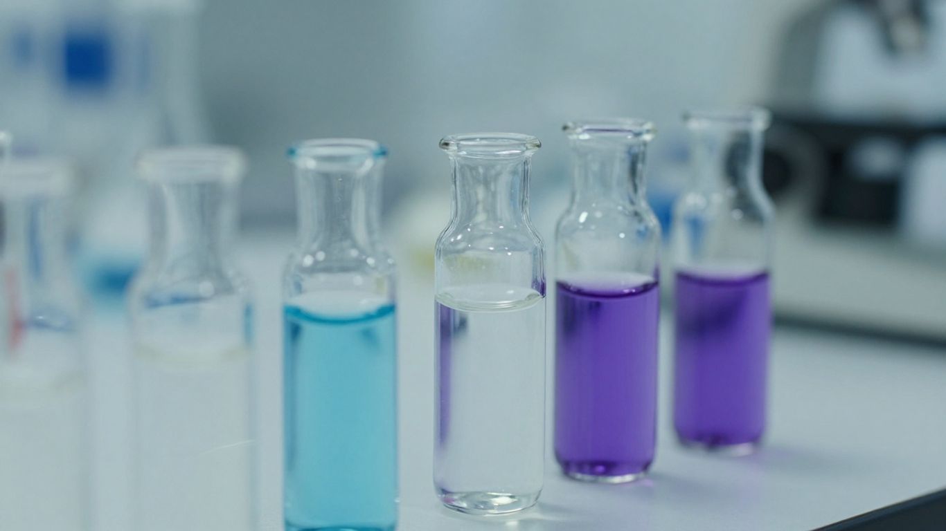 Laboratory vials with clear liquid, scientific research.