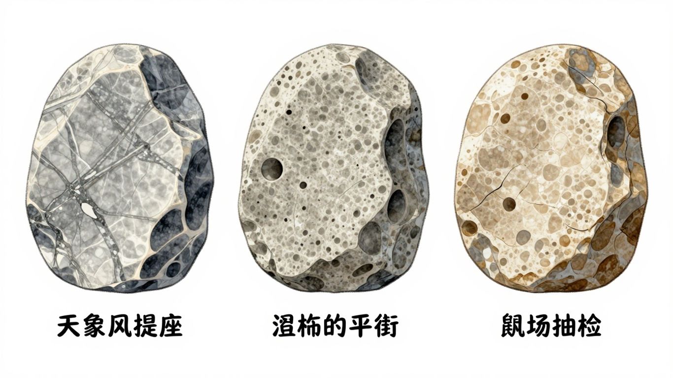 Comparison of marble, travertine, and limestone textures.