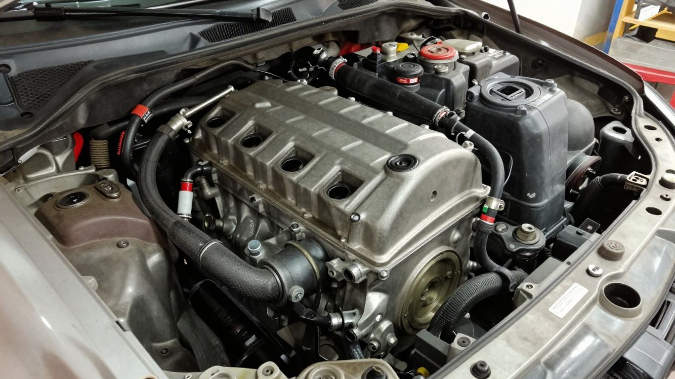 Used Mitsubishi Triton engine in a workshop.