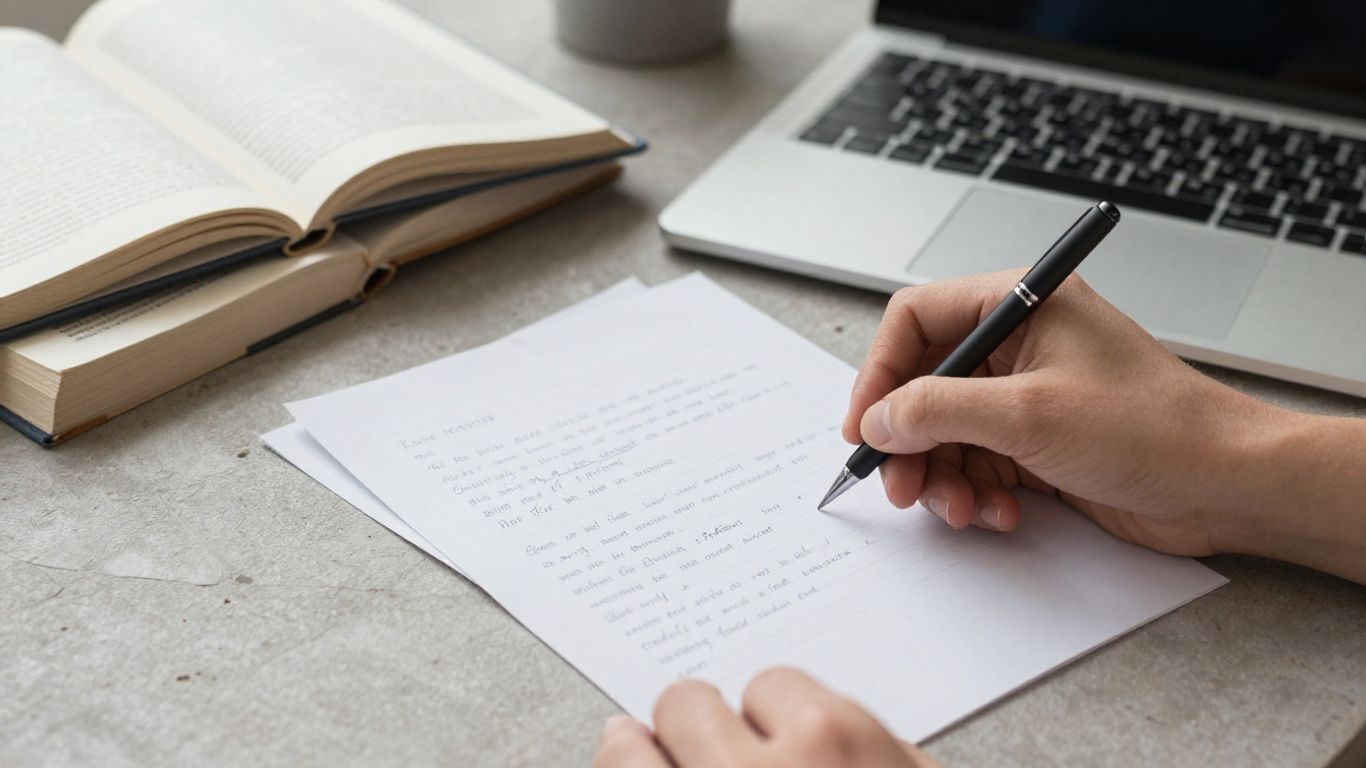 Writer adding notes to a printed article