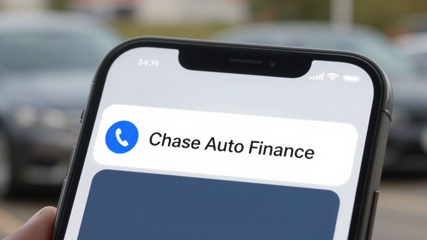 Chase Auto Finance contact information on a smartphone screen.