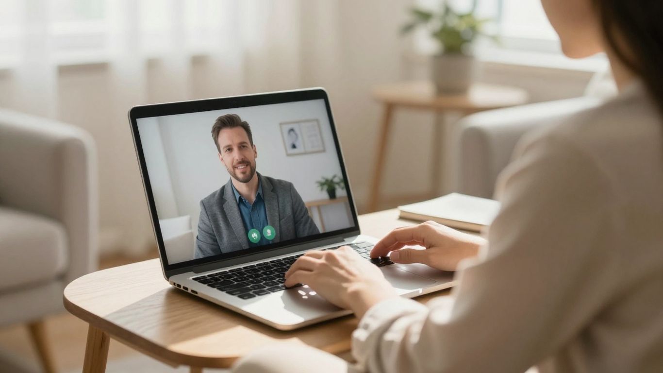 Psiquiatra em consulta online com paciente.